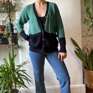 Fossil Color Block Cardigan - L